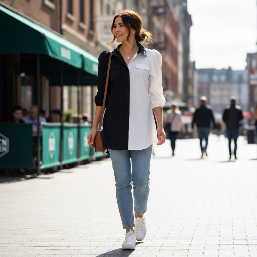 Fashion Nova Two-Tone Button Down Shirt